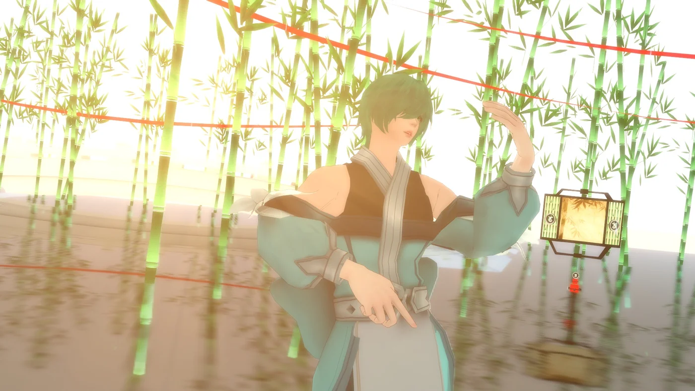 Edited character scene in a bamboo setting